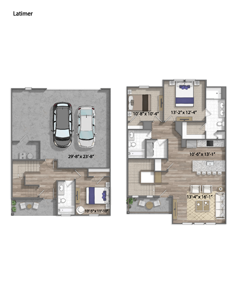 Floor plan for 3 beds, 3 baths, 1482 sqft