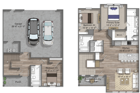 Floor plan for 3 beds, 3 baths, 1482 sqft