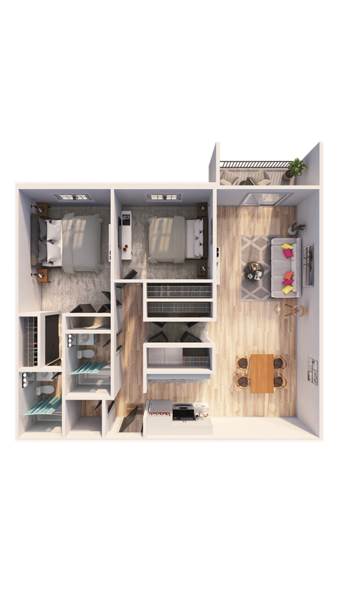 Floor plan for 2 beds, 2 baths, 1126 sqft