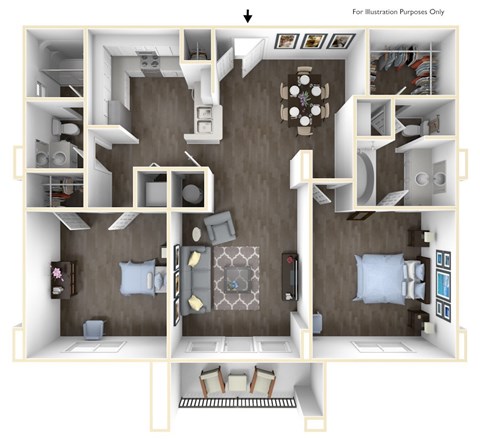 Floor plan for 2 beds, 2 baths, 1203 sqft