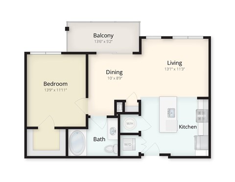Floor plan for 1 bed, 1 bath, 785 sqft