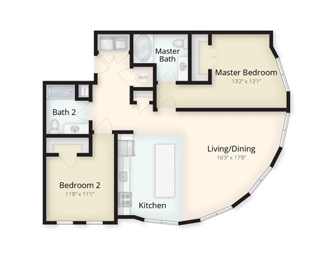 Floor plan for 2 beds, 2 baths, 1204 sqft