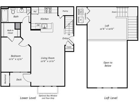 Floor plan for 1 bed, 1 bath, 896 sqft
