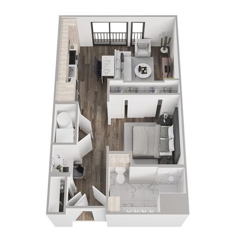 Floor plan for studio, 1 bath, 602 sqft