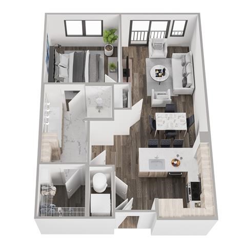 Floor plan for 1 bed, 1 bath, 783 sqft