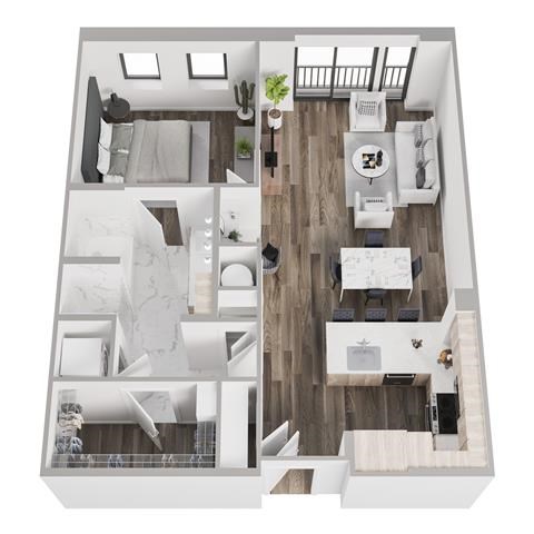 Floor plan for 1 bed, 1 bath, 859 sqft