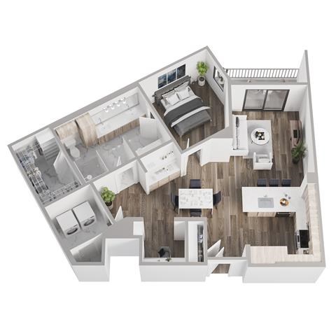 Floor plan for 1 bed, 1 bath, 988 sqft
