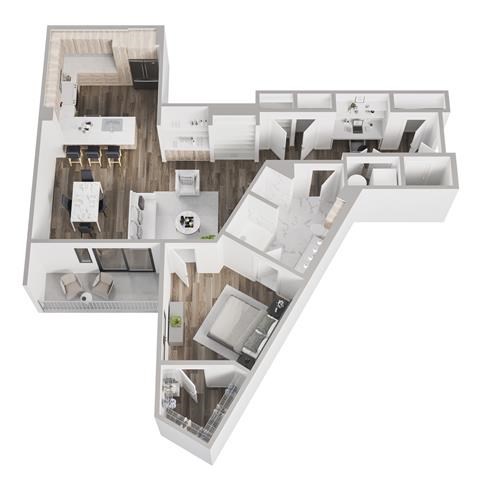 Floor plan for 1 bed, 1 bath, 1090 sqft