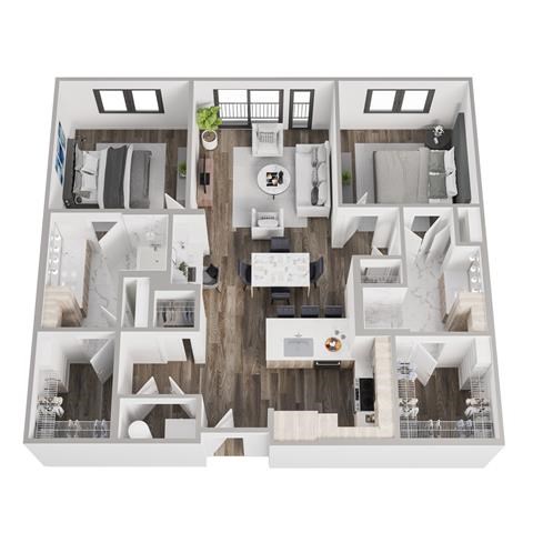 Floor plan for 2 beds, 2 baths, 1131 sqft