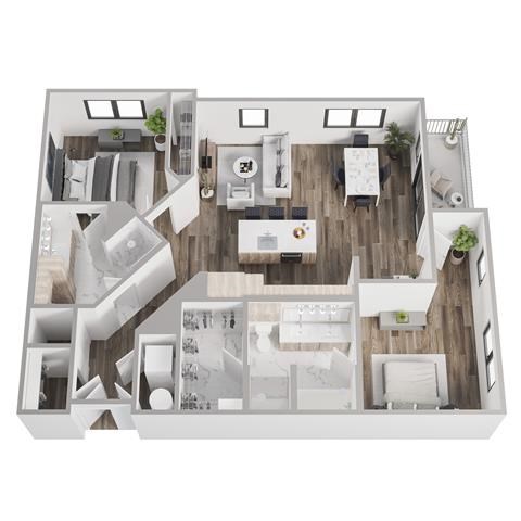 Floor plan for 2 beds, 2 baths, 1209 sqft
