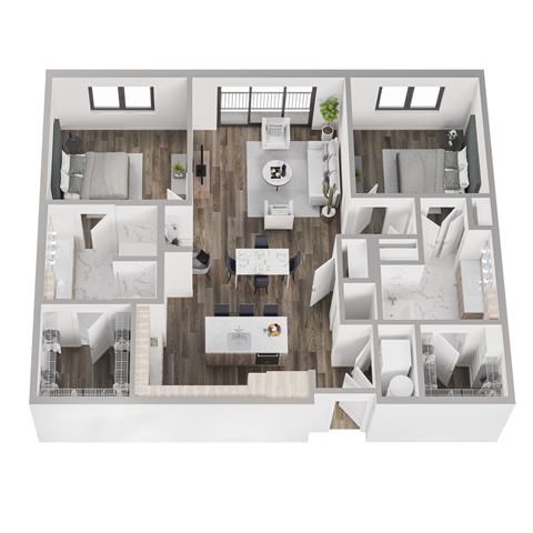 Floor plan for 2 beds, 2 baths, 1318 sqft