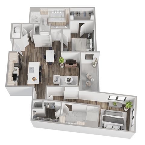 Floor plan for 2 beds, 2 baths, 1443 sqft