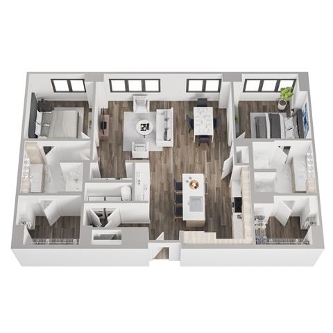 Floor plan for 2 beds, 2 baths, 1518 sqft