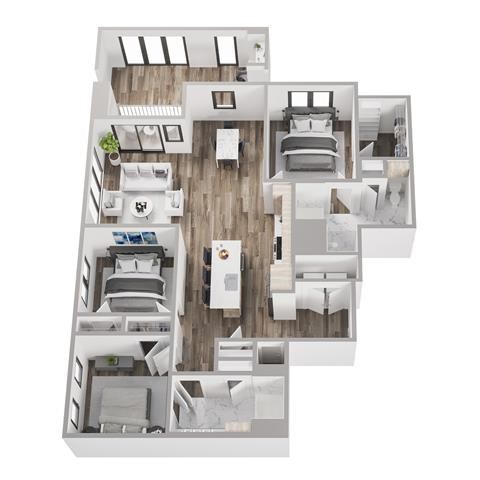 Floor plan for 3 beds, 2 baths, 1541 sqft
