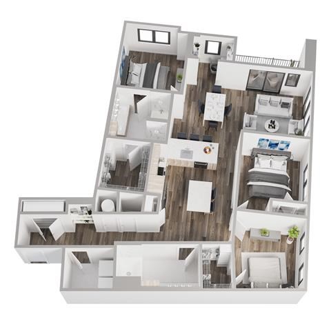 Floor plan for 3 beds, 2 baths, 1618 sqft