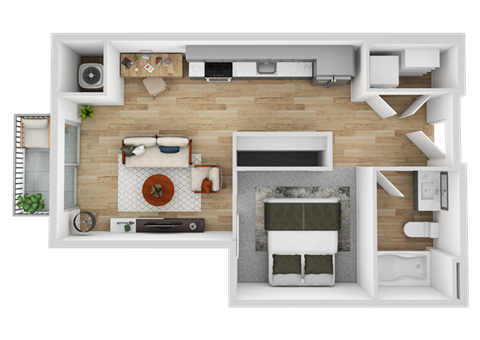 Floor plan for 1 bed, 1 bath, 486 sqft