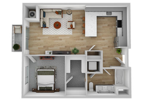 Floor plan for 1 bed, 1 bath, 725 sqft