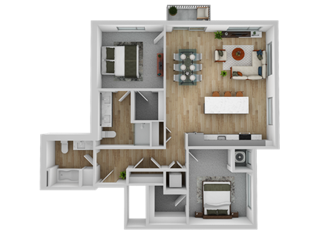 Floor plan for 2 beds, 2 baths, 1104 sqft