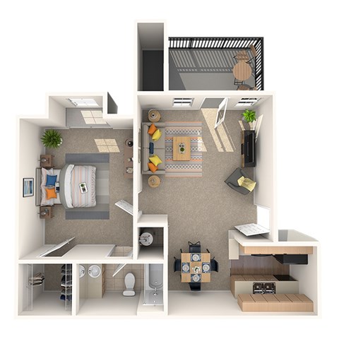 Floor plan for 1 bed, 1 bath, 549 sqft