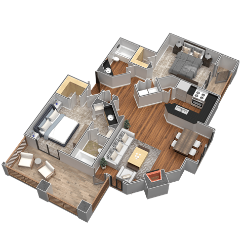 Floor plan for 2 beds, 2 baths, 1098 sqft