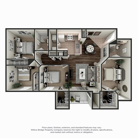 Floor plan for 4 beds, 2 baths, 1504 sqft