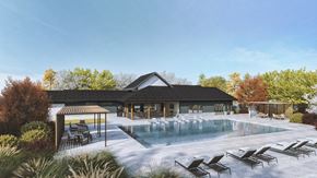 Midlothian apartment for rent - A poolside area with a pavilion and lounge chairs.