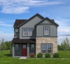 Midlothian apartment for rent - A modern house with a grey exterior and a red door.