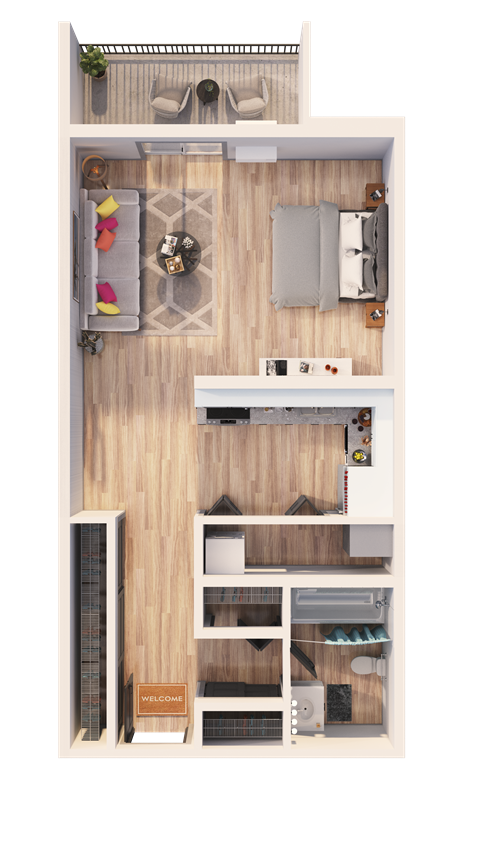 Floor plan for studio, 1 bath, 520 sqft