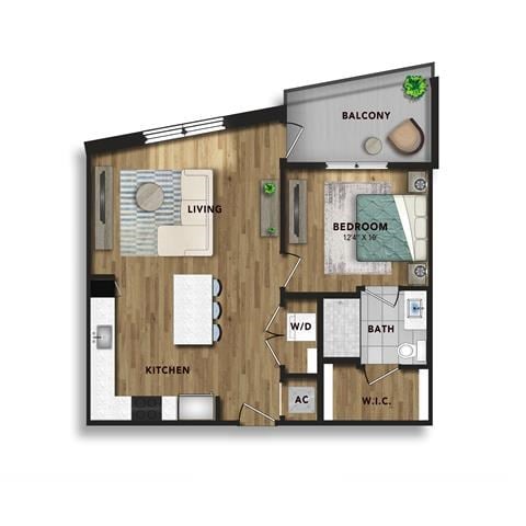 Floor plan for 1 bed, 1 bath, 711 sqft