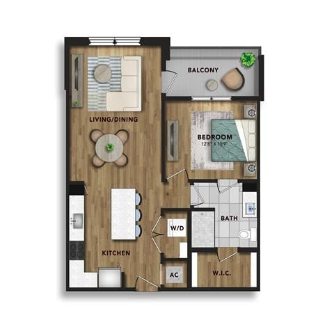Floor plan for 1 bed, 1 bath, 803 sqft
