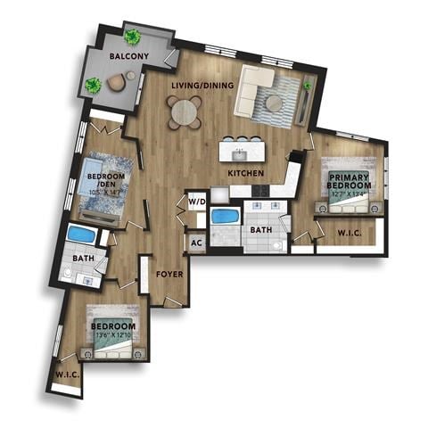 Floor plan for 3 beds, 2 baths, 1720 sqft