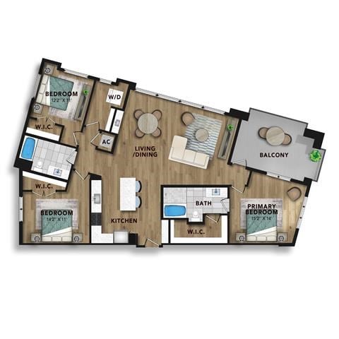 Floor plan for 3 beds, 2 baths, 1745 sqft