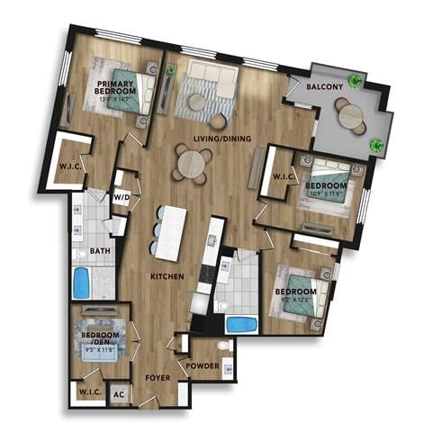 Floor plan for 3 beds, 3 baths, 1962 sqft