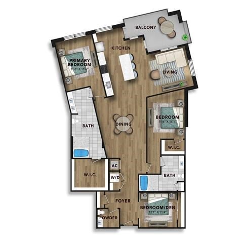 Floor plan for 3 beds, 3 baths, 2099 sqft