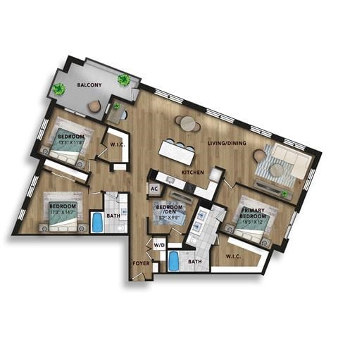 Floor plan for 3 beds, 2 baths, 2098 sqft