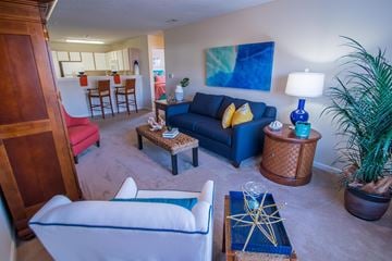 Jacksonville apartment for rent - A living room with a white couch and a blue couch.