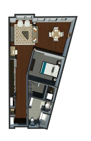 Floor plan for 1 bed, 1 bath, 849 sqft