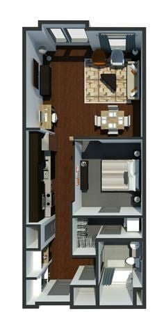 Floor plan for 1 bed, 1 bath, 781 sqft