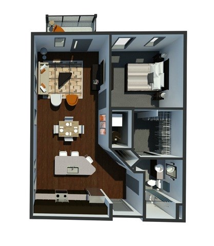 Floor plan for 1 bed, 1 bath, 828 sqft