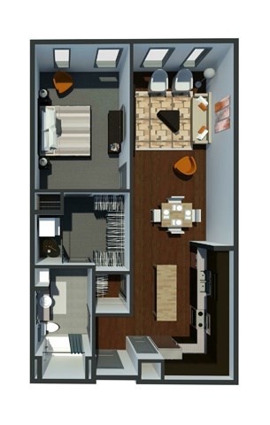 Floor plan for 1 bed, 1 bath, 914 sqft