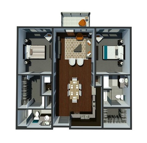 Floor plan for 2 beds, 2 baths, 1152 sqft