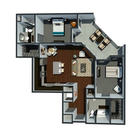 Floor plan for 2 beds, 2 baths, 1174 sqft