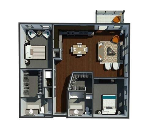 Floor plan for 2 beds, 2 baths, 1066 sqft