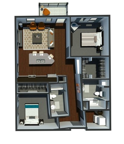 Floor plan for 2 beds, 2 baths, 1078 sqft