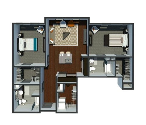 Floor plan for 2 beds, 2 baths, 1134 sqft