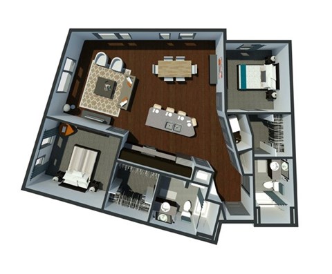 Floor plan for 2 beds, 2 baths, 1302 sqft
