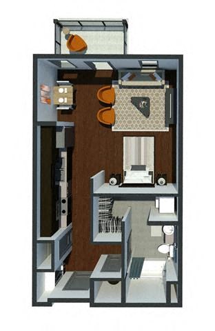 Floor plan for studio, 1 bath, 570 sqft