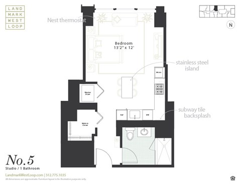 Floor plan for studio, 1 bath, 499 sqft