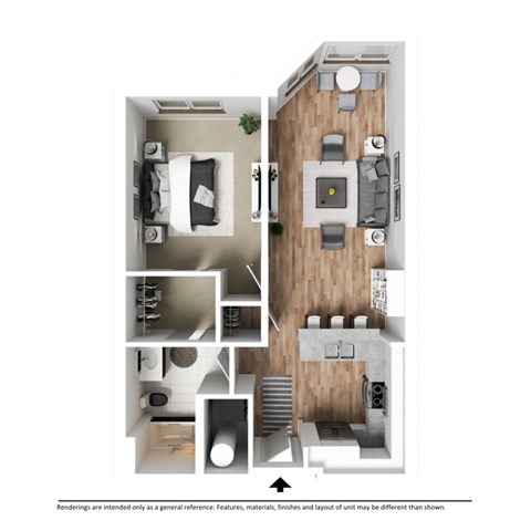 Floor plan for 1 bed, 1 bath, 769 sqft