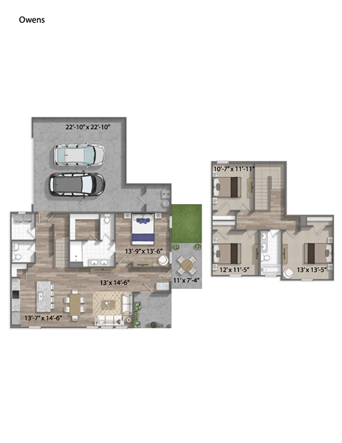 Floor plan for 4 beds, 2.5 baths, 1682 sqft